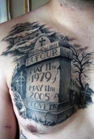 peito realista patrón de tatuaxe con letras de lápidas negras realista