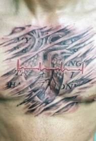 corazón rasgando peito Patrón de tatuaxe de letras