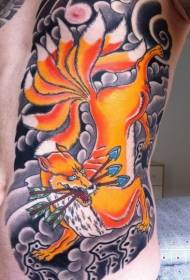 Modèle de tatouage de renard à neuf queues de couleur asiatique, style asiatique