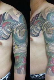 Half A Gorgeous Asia Sinema Colour Eagle Fighting Snake tattoo