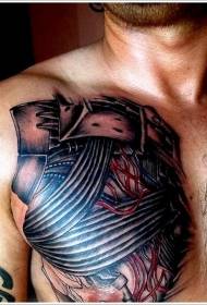 borstdraad en mechanisch tattoo-patroon 51623 - Borst Prachtig kleurrijk mechanisch hart tattoo-patroon
