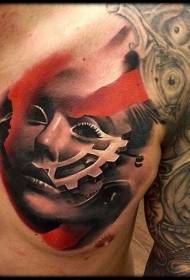 ritratto femminile di colore petto con motivo a tatuaggio meccanico
