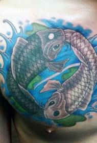 prsa okrugla orijentalna kombinacija lignje yin i yang trač tetovaža uzorak