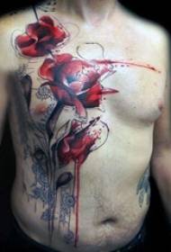 rožinės tatuiruotės figūra vyriškos krūtinės spalva rožės tatuiruotės nuotrauka