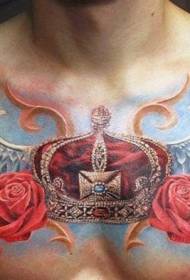 Brust schöne farbige Krone mit Flügeln und Rose Tattoo-Muster