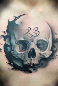cráneo azul e negro con tatuaxe dixital