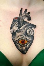 zwart hart met rode ogen borst tattoo patroon