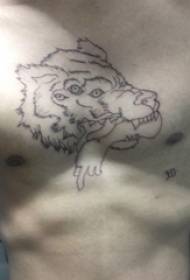 kaplja kri volčja glava tetovaža moški prsni koš zgornji pol slika Jane's wolf head tattoo picture