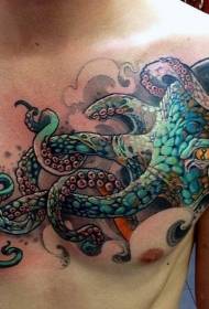 flerfarget brystet tatoveringsmønster for blekksprut