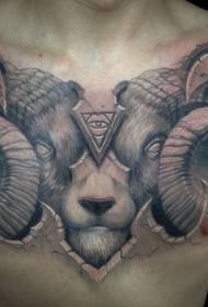 patrón de tatuaxe de cabra de gris misterioso demo negro de peito