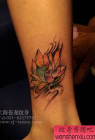 disegno del tatuaggio del loto di colore della gamba preferita delle ragazze