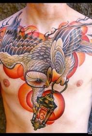 sefuba sa mofuta oa tattoo ea sekolo sa Europe le sa Amerika se owl