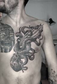 Brust schnitzen Stil Tintenfisch und Schädel Tattoo-Muster