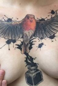 Gadis tato gadis gadis Dada tinta sareng gambar tato manuk