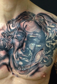 bröst skiss stil lockigt porträtt tatuering mönster