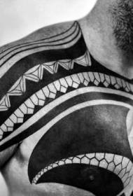 pattern ng tattoo ng dibdib at balikat na itim na tribal