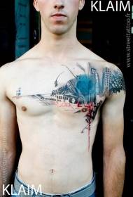Будынак колеру грудзей з малюнкам татуіроўкі літар
