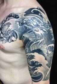 Hapon tradisyonal na estilo itim na dragon at krisantemo kalahating pattern ng tattoo