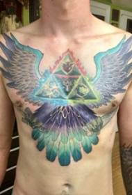 målade tatueringar manliga bröst triangel och djur tatuering bilder