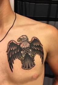 boys chest Painted geometric simple line small animal eagle tattoo picture