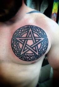 Bularreko estilo zeltikoa Pentagrama Beltza eta zirkulu tatuaje eredua