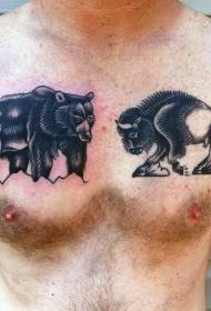 maschio petto yak e orso modello tatuaggio nero