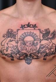 duży czarny starożytny znaczek tatuaż na piersi