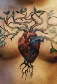 mti wa ukuaji wa kifua na muundo wa tattoo ya moyo