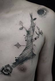 brystsurrealisme stil Sorte streker med morsomt tatoveringsmønster for tre og måne
