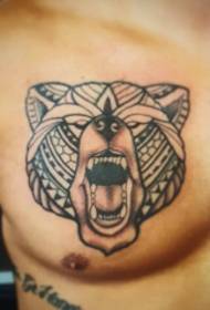 vīriešu valdonīgs lāča totēma krūškurvja tetovējums