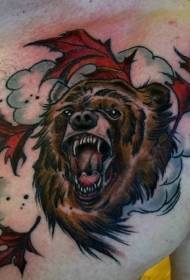 petto bellissimo colore grande orso bruno con motivo tatuaggio foglia d'acero