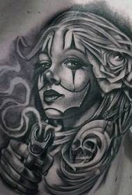 Retrato feminino de estilo mexicano de peito e patrón de tatuaxe de cráneo