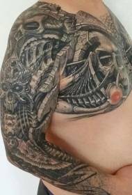 borst en arm enorme zwarte verschillende stenen tattoo-ontwerpen