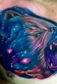 Nydelig fargerikt stjerneklarende brølende tatoveringsmønster for bjørnehode