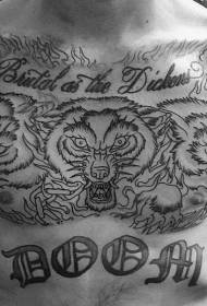 bröst old school helvete hund och flamma karaktär tatuering mönster