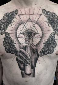 grande candela nera stile carving con occhi e motivo tatuaggio farfalla