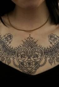 söt svart linje spets bröst tatuering mönster
