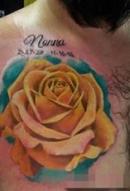 hane bröst växt ros färg tatuering bild 51143 - bröst roder ros europeiska och amerikanska brev tatuering mönster