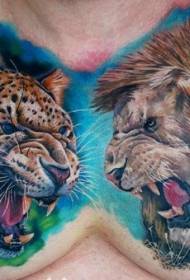 გულმკერდის შთამბეჭდავი cheetah ერთად ლომის tattoo ნიმუში