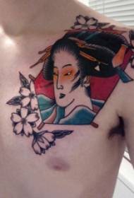 Japanese geisha tattoo kuva mies rinnassa japanilainen geisha tatuointi kuva