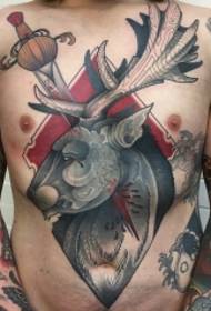 Këscht europäesch an amerikanesch Schoul Elk Dolk Tattoo Muster