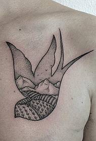 wzór klatki piersiowej cierń jaskółka krajobraz wzór tatuażu
