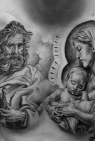 الصدر واقعية أبيض وأسود الدينية يسوع ماري نمط وشم صورة