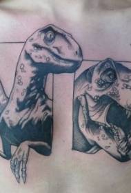 грудь черный серый стиль большой рисунок татуировки динозавра