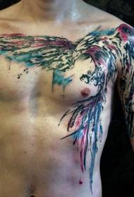 στήθος χρωματισμένο μεγάλο σχέδιο τατουάζ πουλιών