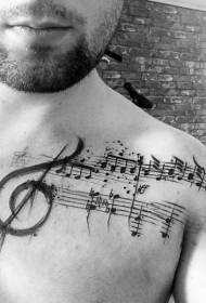 lestomak nwa ak blan nòt mizik pèsonalize modèl tatoo