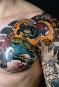 modello tatuaggio tatuaggio guerriero asiatico di colore mezzo stile fumetto