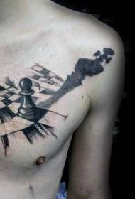 modello tatuaggio petto nero scacchi personalità