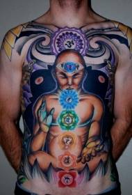 神秘的なヒンズー教の彫像のタトゥーパターンを描いた胸部と腹部
