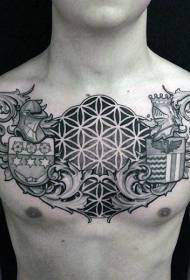 padrão de tatuagem de distintivo de estilo celta de cinza preta no peito
